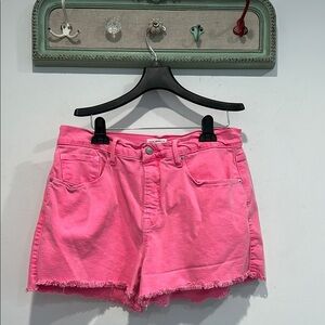Good American Miami hot Pink raw hem Denim Women's Shorts plus size 14/32